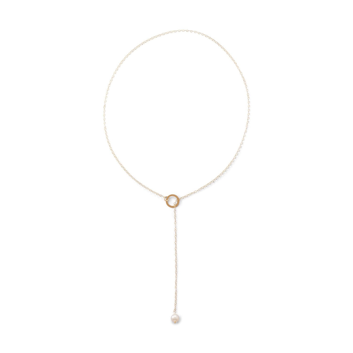 14 Karat Gold Lariat Necklace with Cultured Freshwater Pearl End
