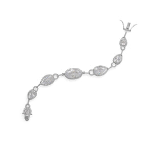 8" Rhodium Plated Pear and Oval CZ Bracelet