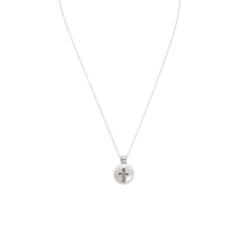 Cultured Freshwater Pearl with Cross Design Necklace