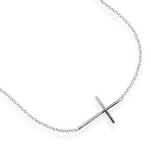 Rhodium Plated Polished Sideways Cross Bracelet