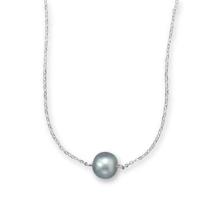 Sterling Silver single freshwater pearl necklace, in white, silver and peacock (black)