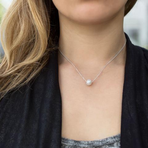 Pearl Necklace, Satellite Chain, 14K Gold Filled, Real Round Pearl Charm,  Wedding Jewellery, Gift for Her, Mother's Day Present, Bridesmaid, dainty,  minimalist, choker necklace, high quality, handmade