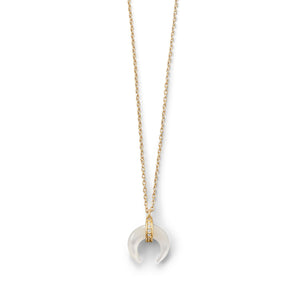 Mother of Pearl and CZ Crescent Gold Plated Necklace