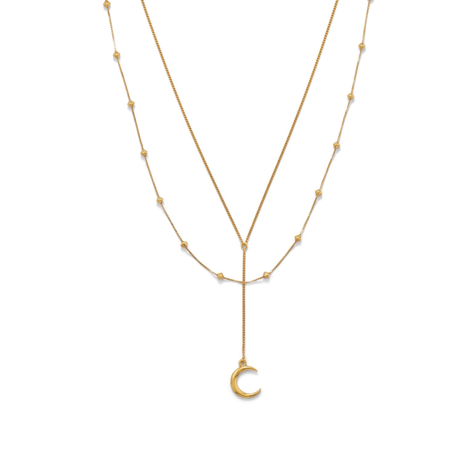 16"+2 14 Karat Gold Plated Double Strand Moon Necklace