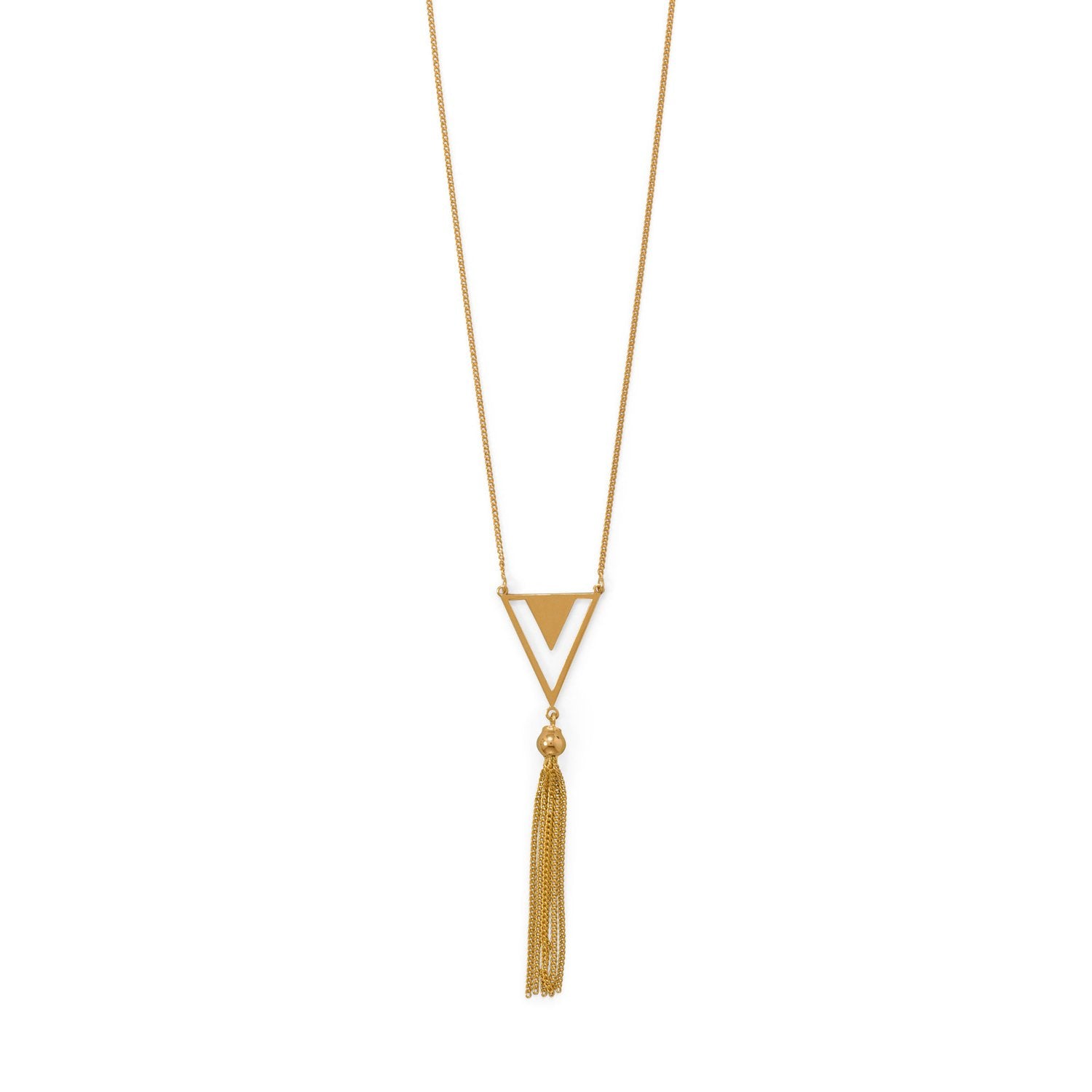 Totally Tassel! 32"+2 14 Karat Gold Plated Triangle and Tassel Necklace