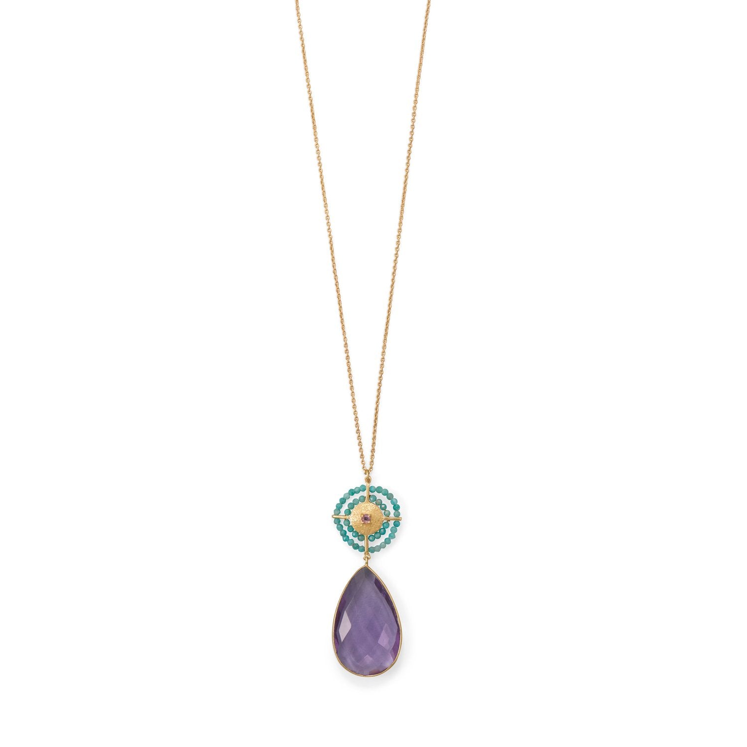32" 14 Karat Gold Plated Amethyst and Amazonite Necklace