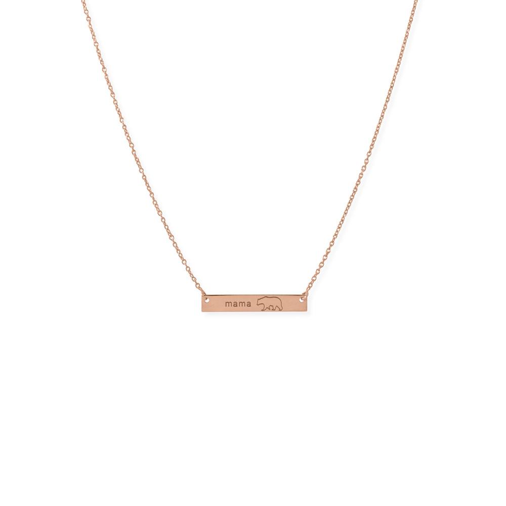 16"+2”  14K Rose Gold Plated Sterling Silver "Mama Bear" Bar Necklace