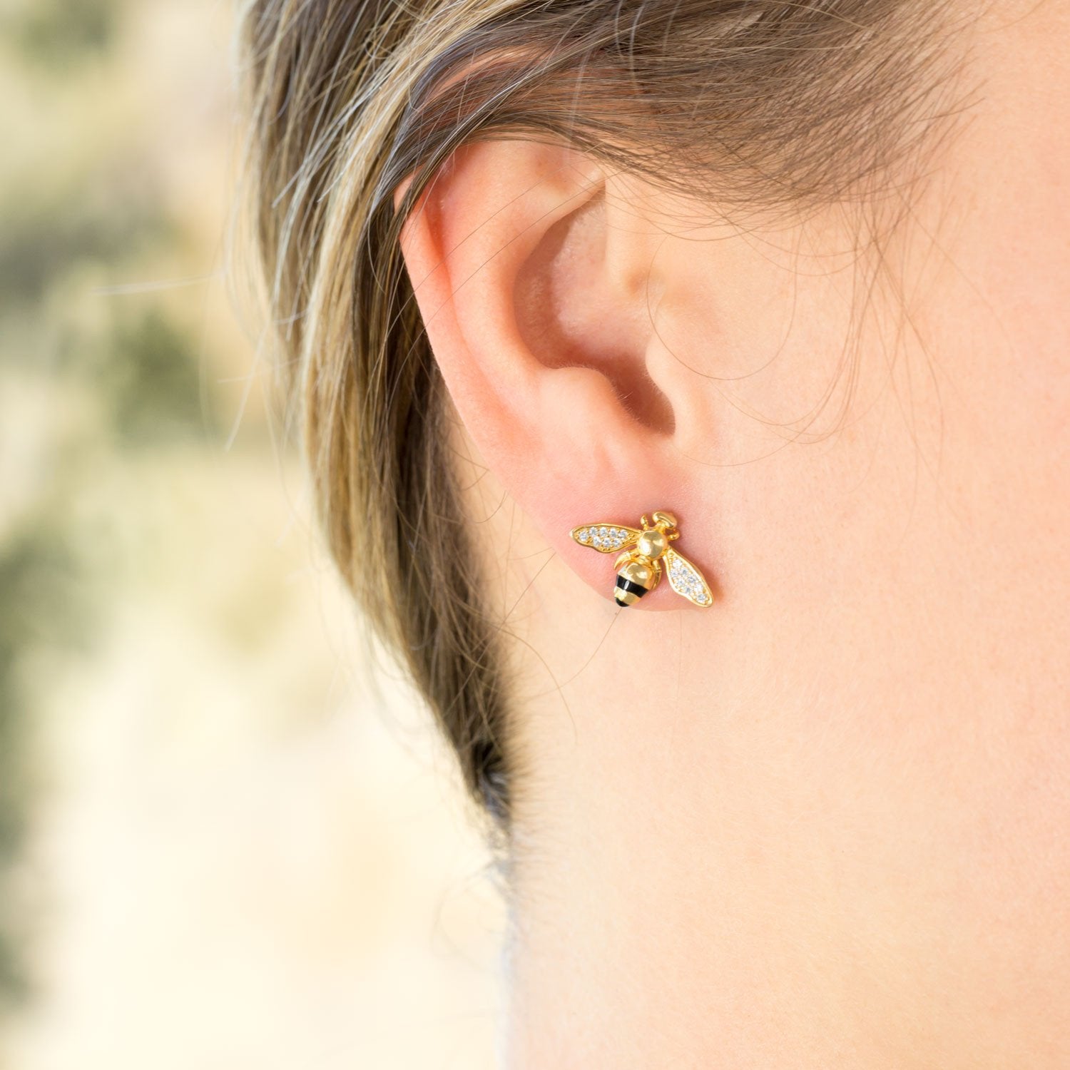 "BEE Mine!" 14 Karat Gold Plated Signity CZ Bee Earrings