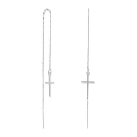 Sterling silver threader cross earrings