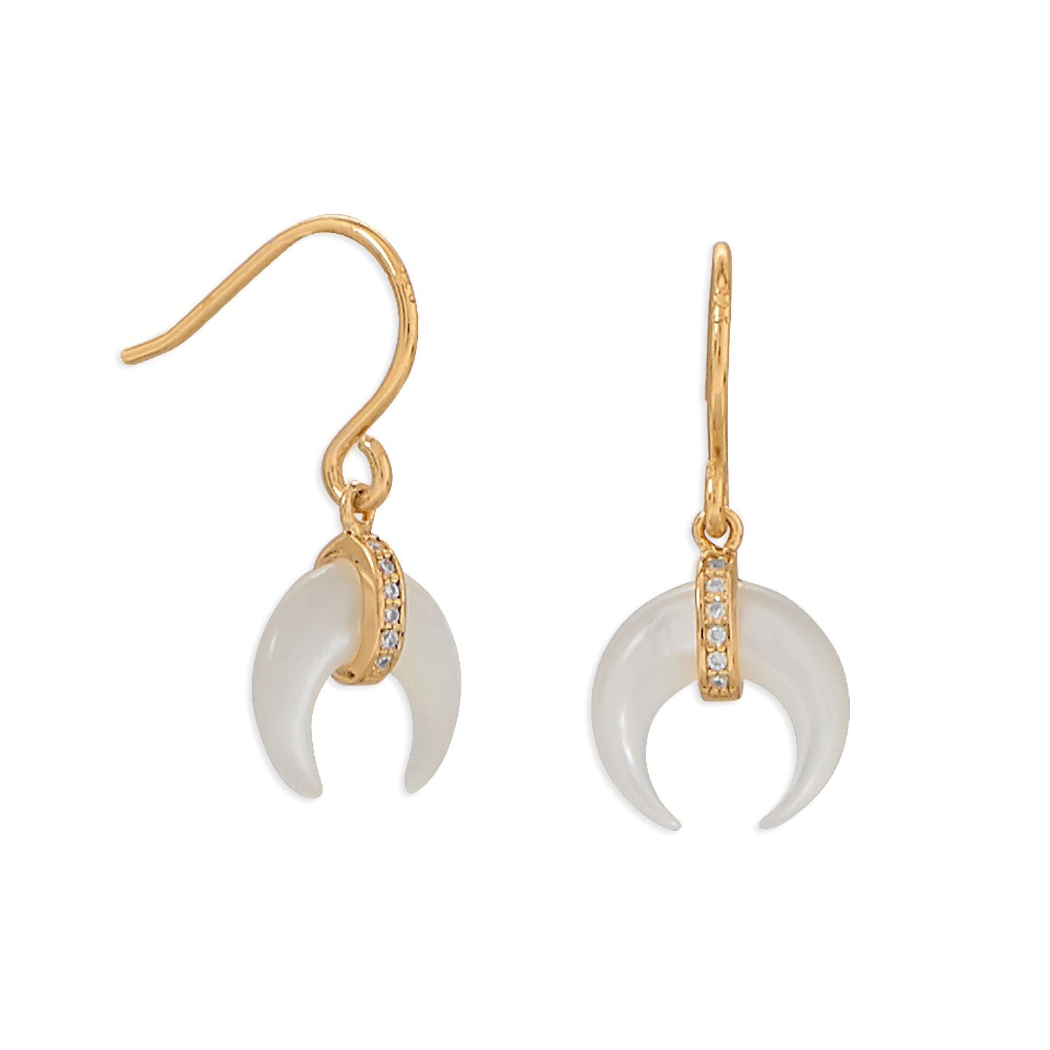 Mother of Pearl and CZ Crescent Gold Plate Earrings