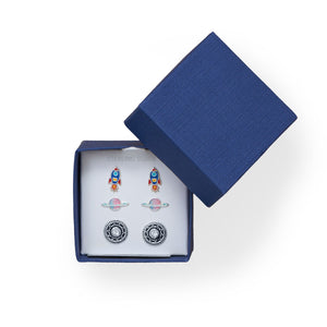 Rocket, Planet and Disc Earring Set
