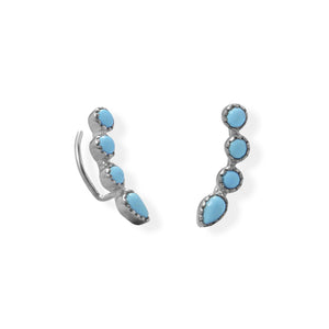 Rhodium Plated Synthetic Turquoise Ear Climber Earring