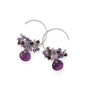 Rhodium Plated Multi Stone Beaded Wire Earring