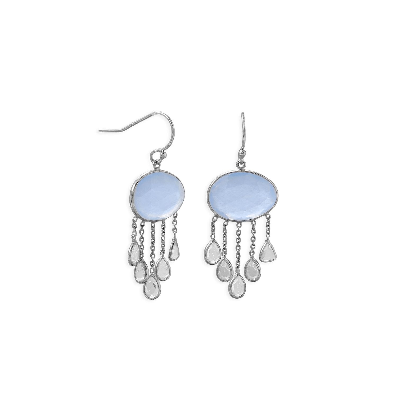 Rhodium Plated Chalcedony and White Quartz Drop Earring
