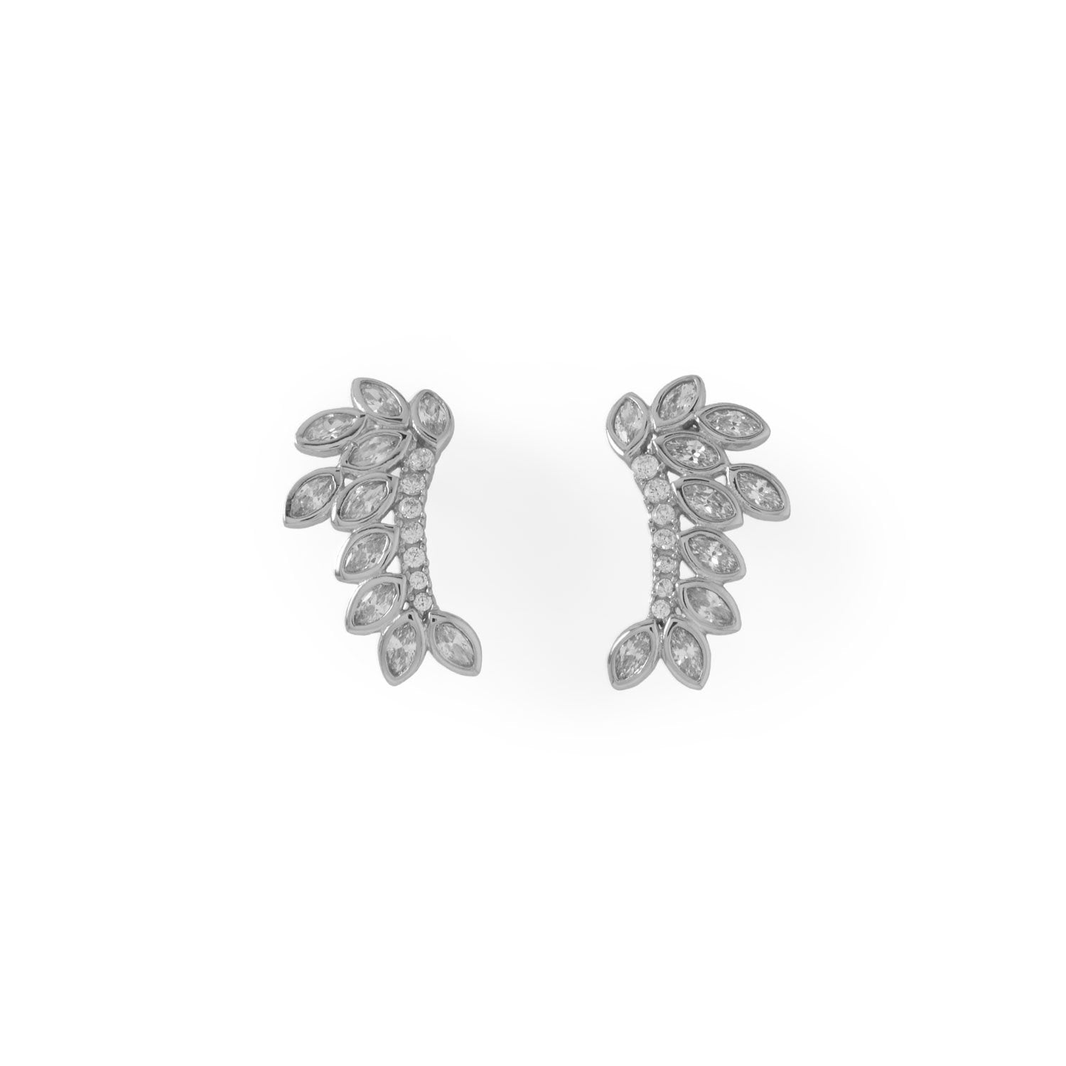 Rhodium Plated CZ Leaf Drop Earrings