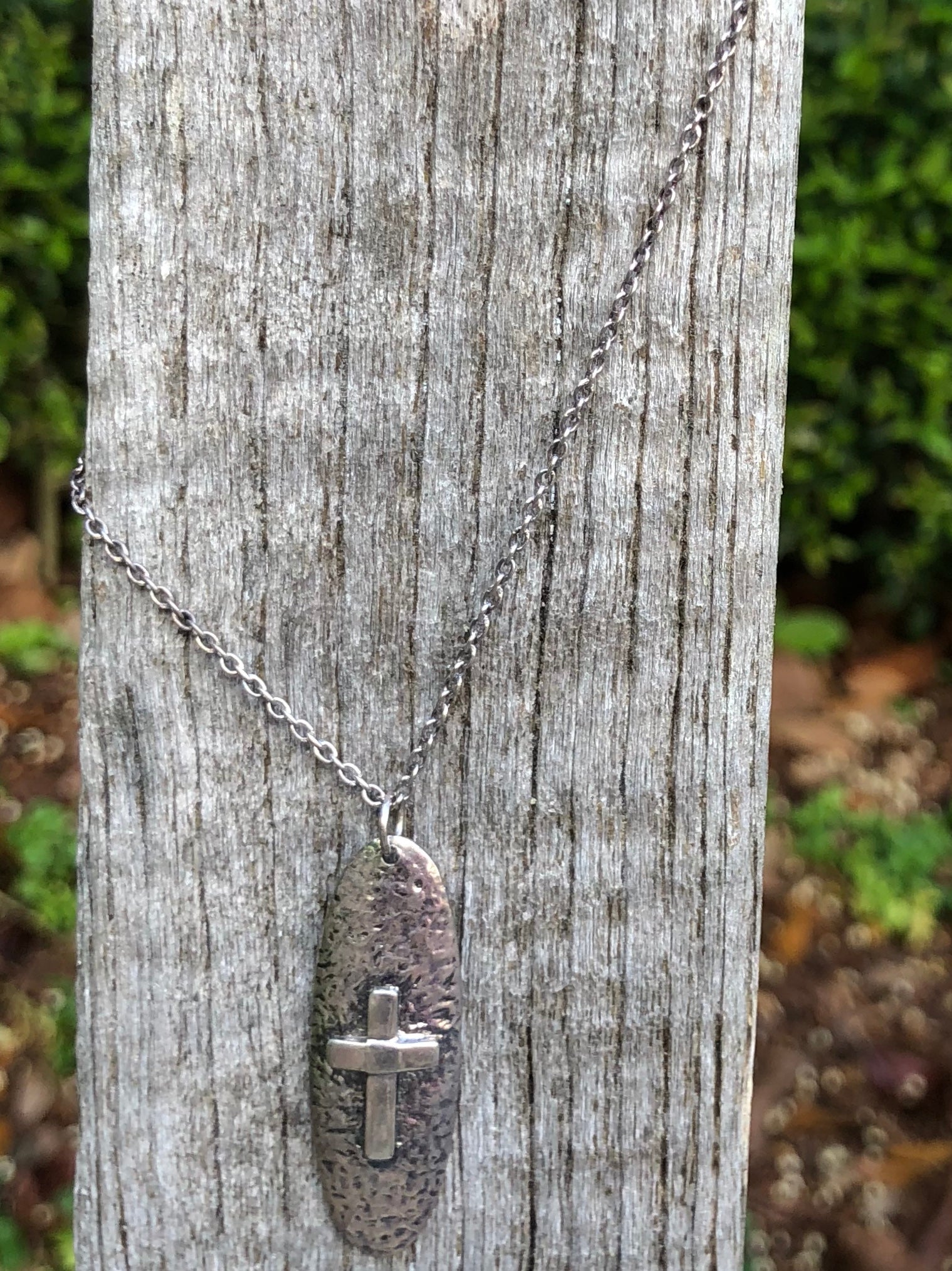Sterling Silver Cross Necklace on Oval