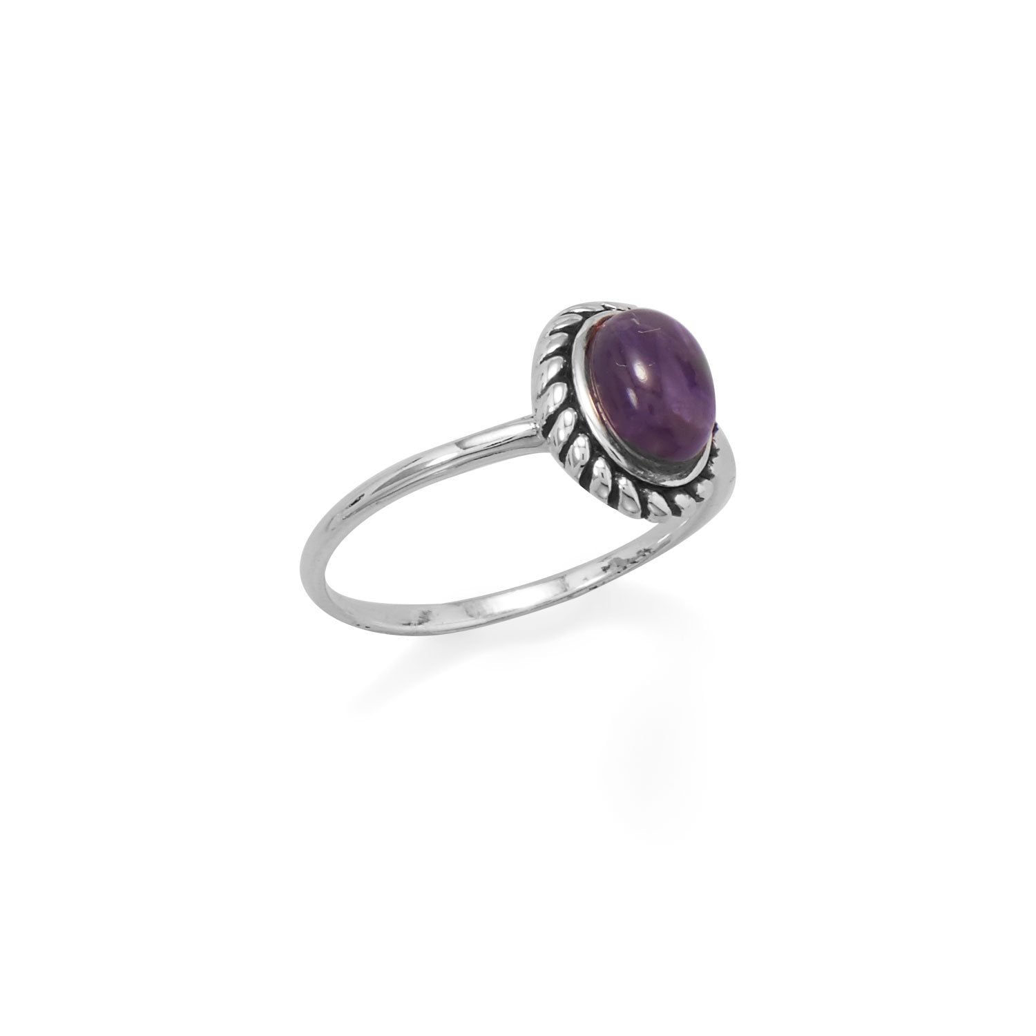 Delicate Oval Amethyst with Rope Edge Ring