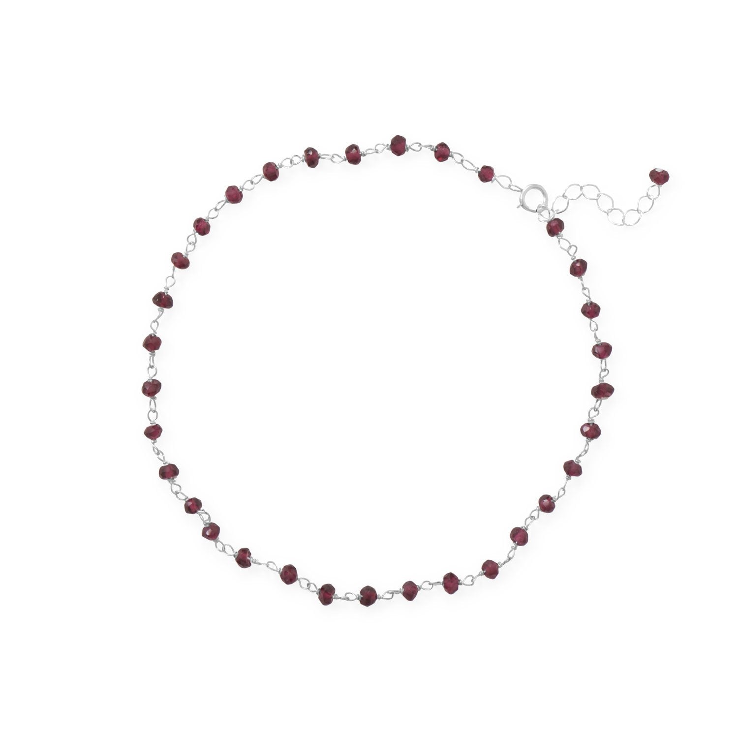 Glam and Gleaming Garnet! 9.5"+1" Large Size Sterling Silver Beaded Anklet