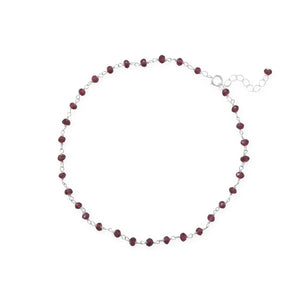 Glam and Gleaming Garnet! 9.5"+1" Large Size Sterling Silver Beaded Anklet