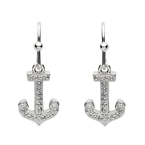Anchor Drop Earrings Encrusted With White Swarovski® Crystal