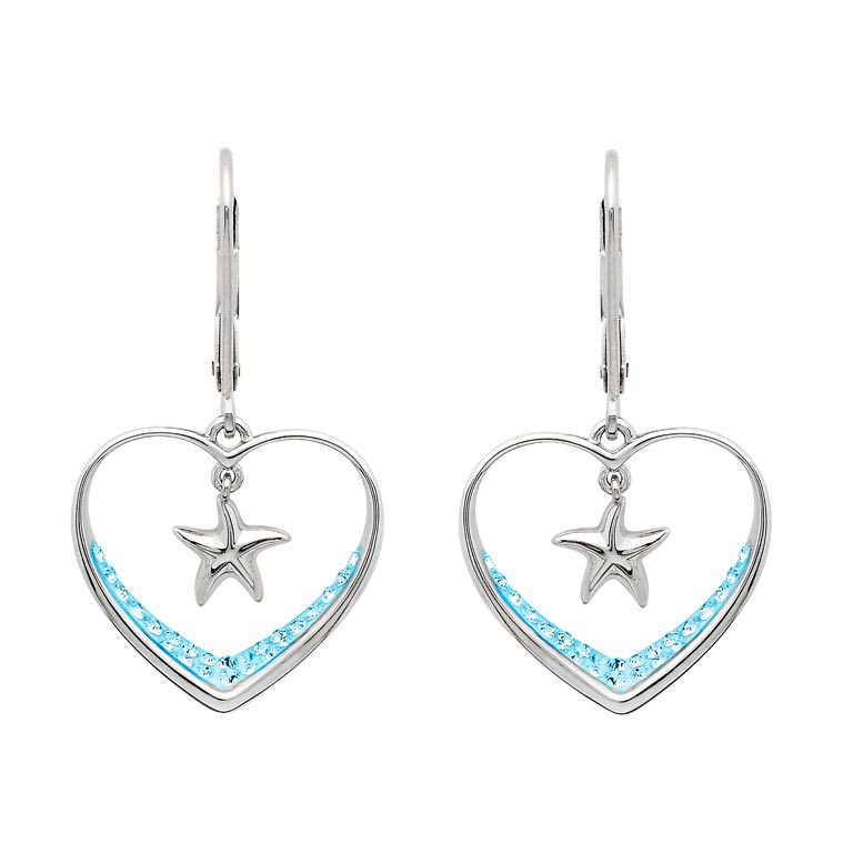 Starfish Heart Earrings With Aqua Swarovski® Crystals