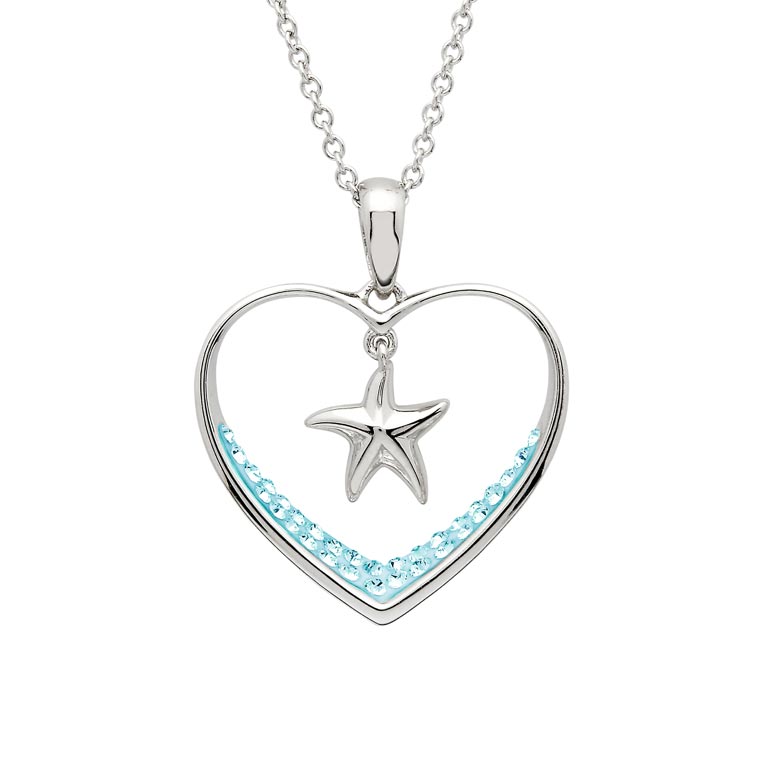 Starfish Heart Necklace With Aqua Swarovski® Crystals
