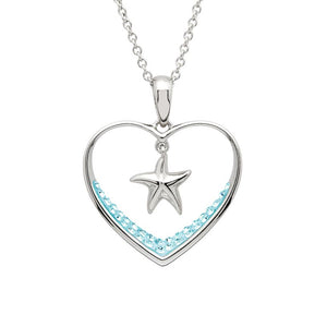 Starfish Heart Necklace With Aqua Swarovski® Crystals