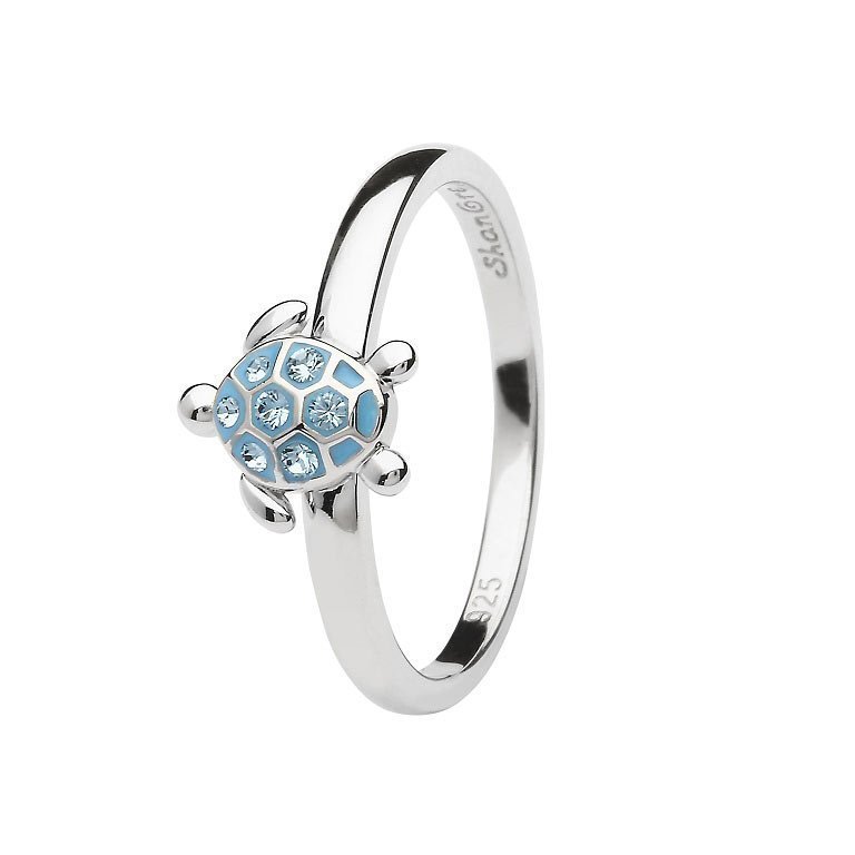 Sea Turtle Ring Encrusted With Aqua Swarovski® Crystals