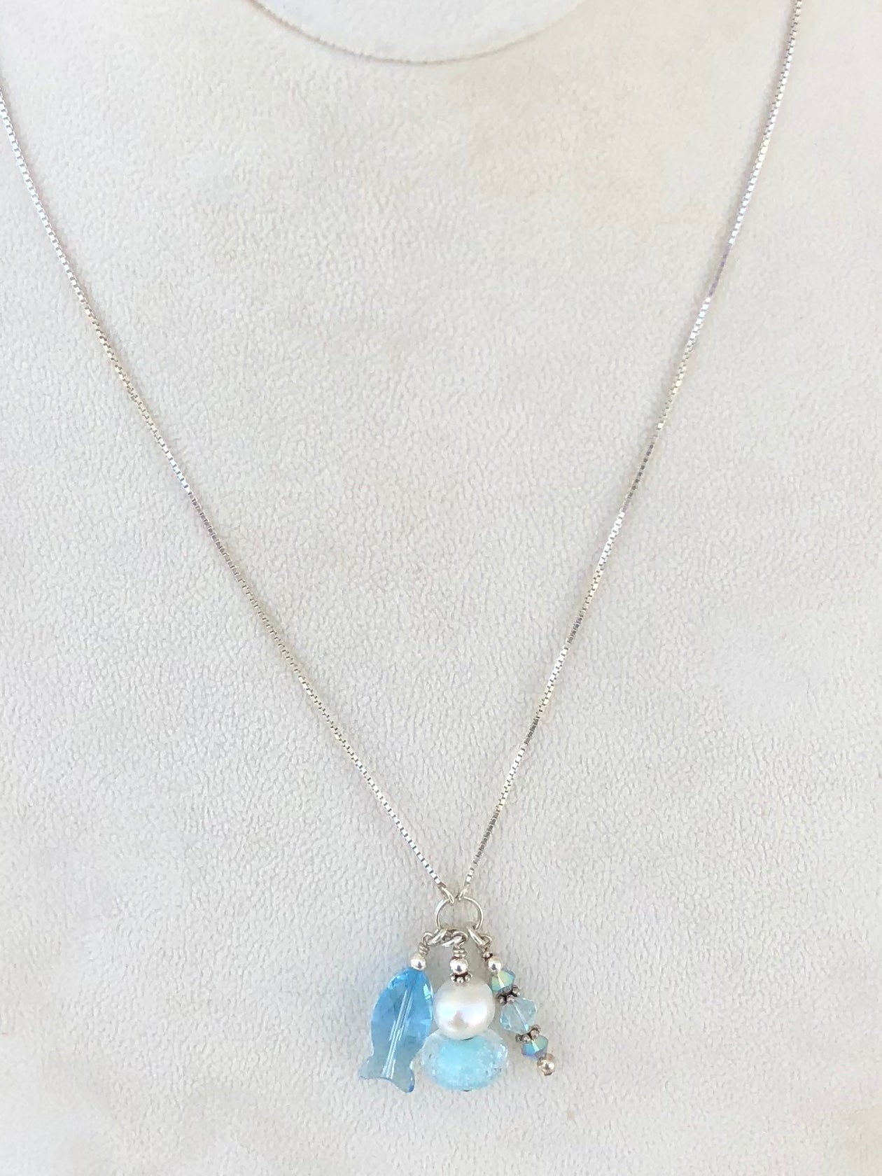 Destin Sand Bead Swarovski Crystal and Pearl Charm Necklace, Sea Turtle or Fish