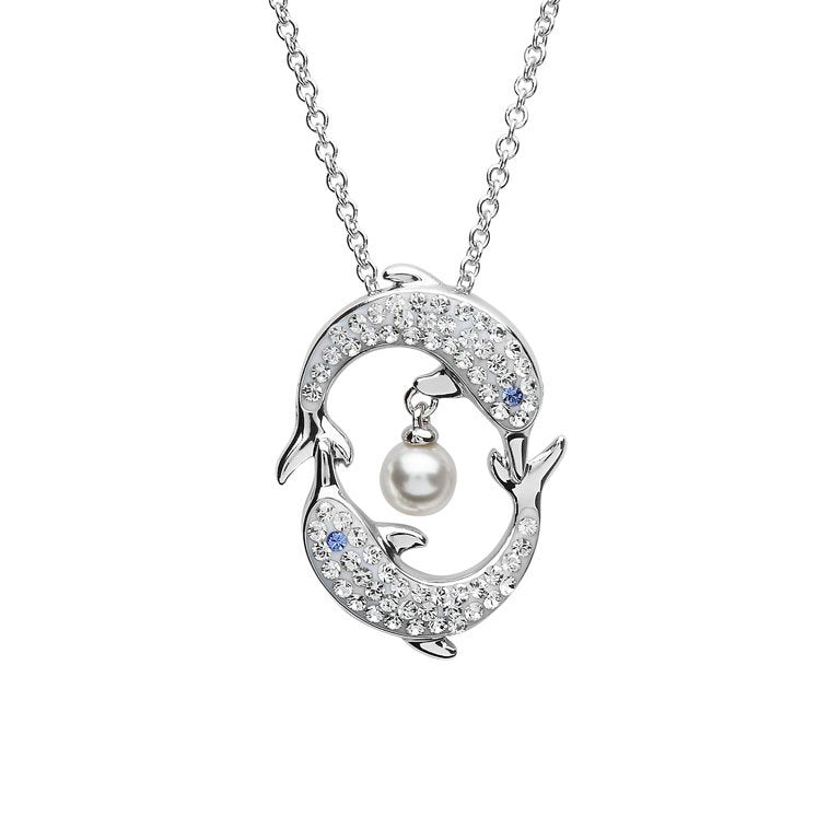 Dolphin & Pearl Necklace With Clear Swarovski® Crystals