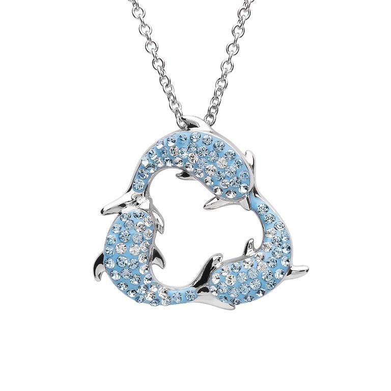 Dolphin Circle  Necklace In Aqua Swarovski® Crystals