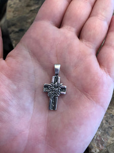 Sterling Silver Cross Necklace with flower in center