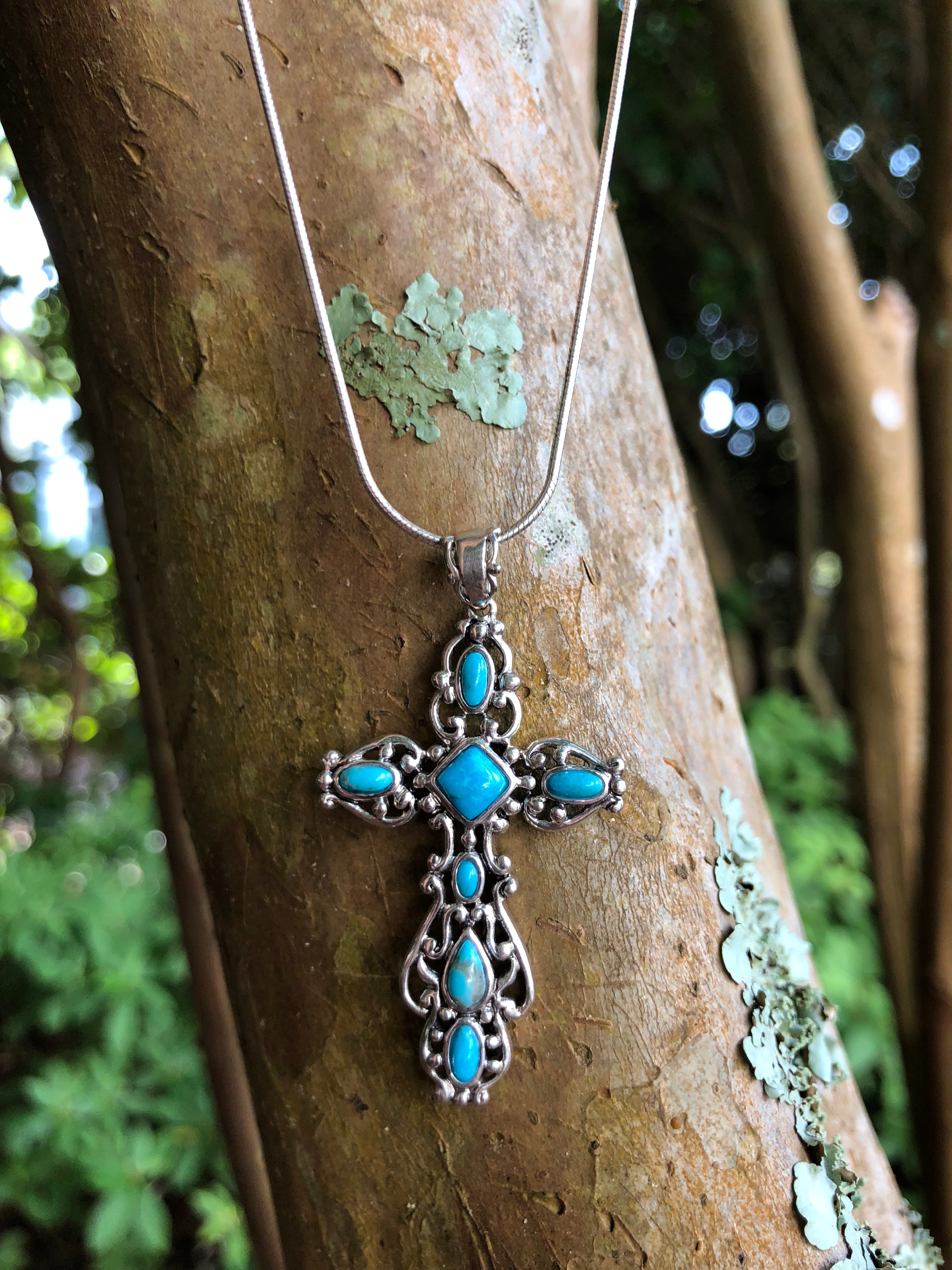 Turquoise Cross Charm Necklace | SHEIN USA