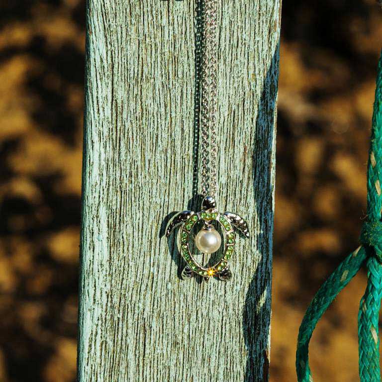 Sea Turtle Pendant With Pearl & Swarovski® Crystals