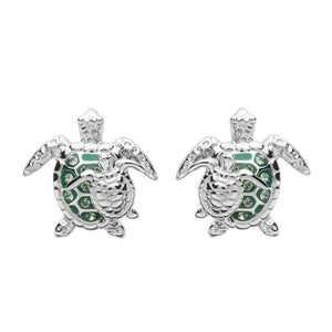 Mother & Baby Green Sea Turtle Studs With Swarovski® Crystals
