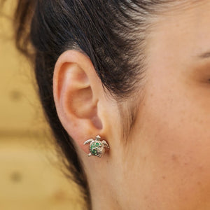 Mother & Baby Blue Sea Turtle Studs With Swarovski® Crystals