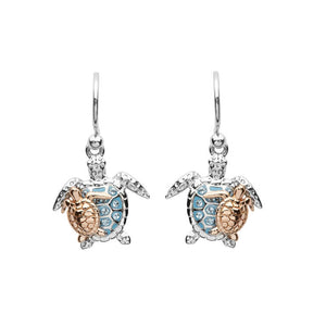 Mother & Baby Blue Sea Turtle Earrings with  Swarovski® Crystals