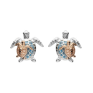 Mother & Baby Blue Sea Turtle Studs With Swarovski® Crystals