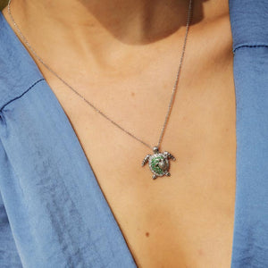 Mother & Baby Blue Sea Turtle Necklace With Swarovski® Crystals