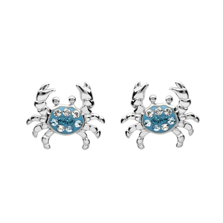 Blue Crab Stud Earrings With Swarovski® Crystals