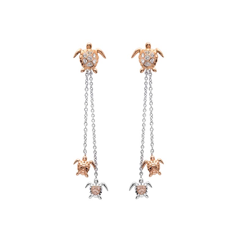 Rose Gold Sea Turtle Earrings With Swarovski® Crystals