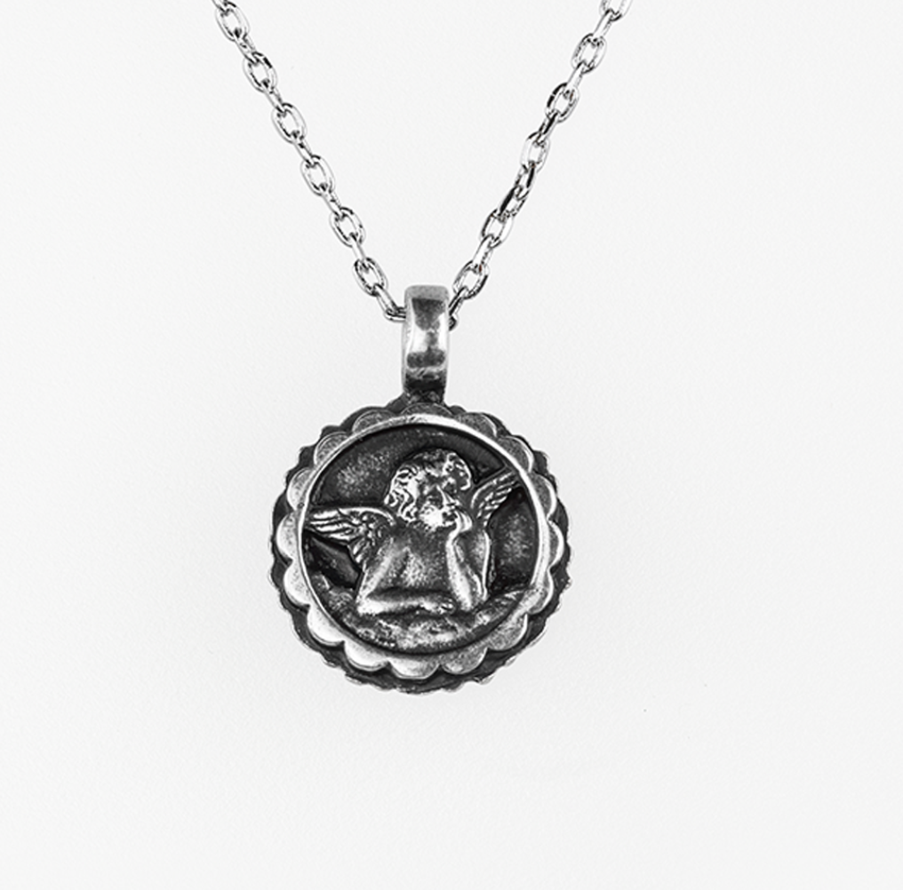 Mariana [Antiqued Silver] Birthstone Guardian Angel Pendant August