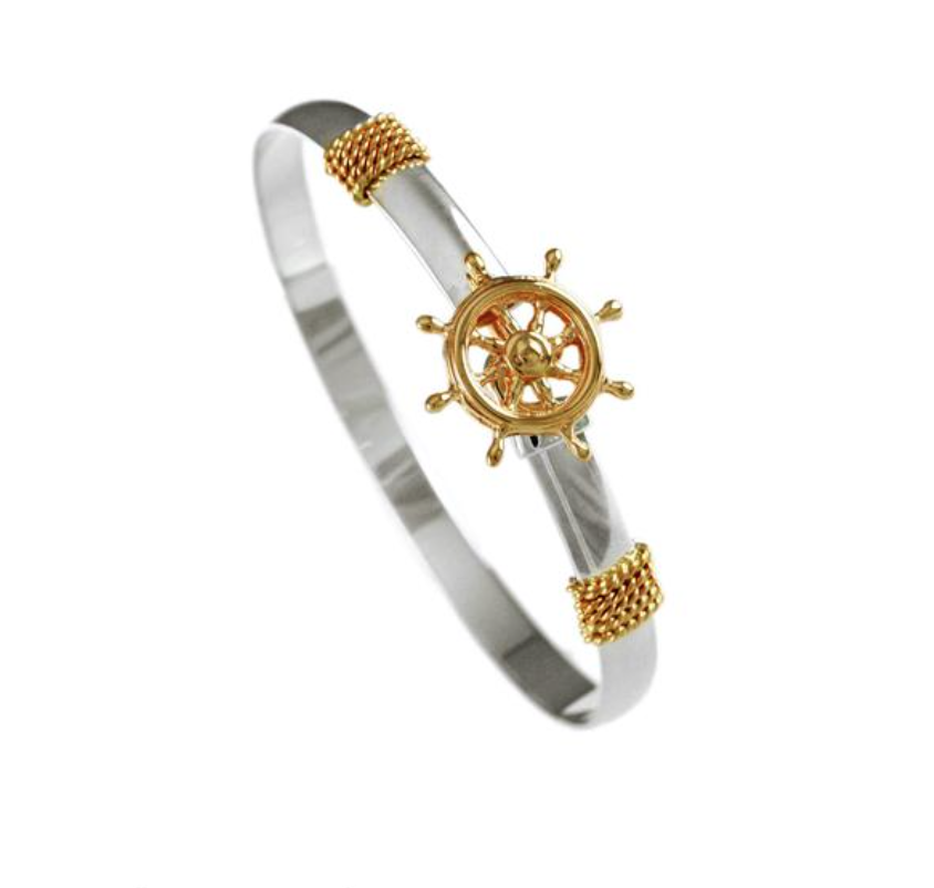 14 K gold and sterling silver ship wheel hook bracelet