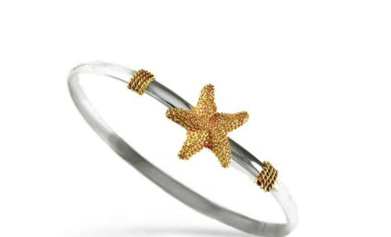 14 K Gold Starfish and Sterling Silver Hook Bracelet