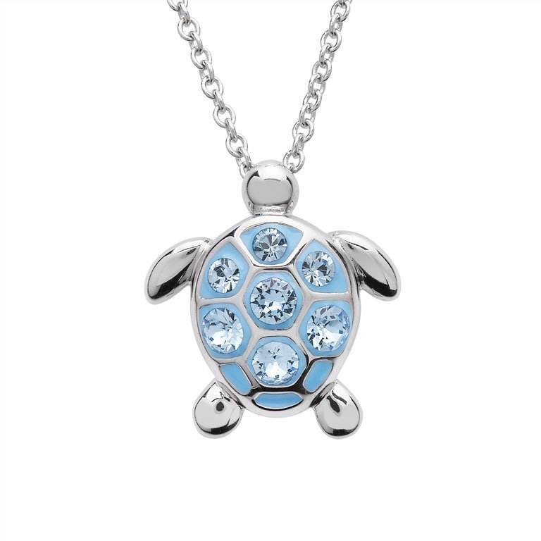 Sea Turtle Necklace With Aqua Swarovski® Crystals –Medium  Size