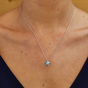 Sea Turtle Necklace With Aqua Swarovski® Crystals – Small Size