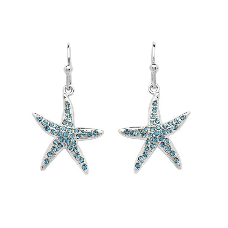 Starfish Earrings Encrusted With Aqua Swarovski® Crystals