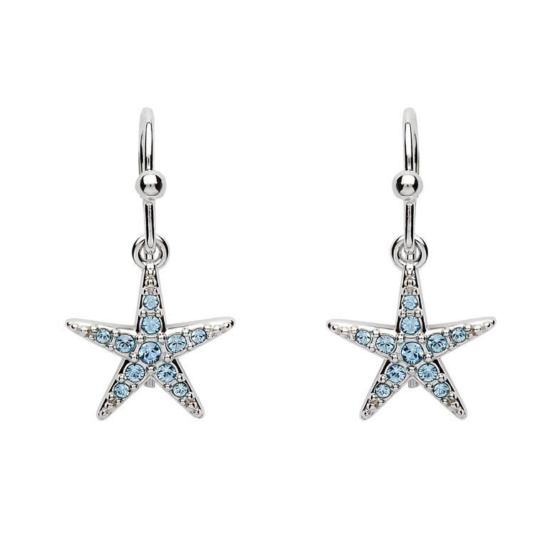 StarFish Drop Earrings With Aqua Swarovski® Crystals