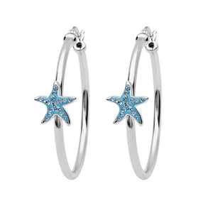 Starfish Hoop  Earrings With Aqua Swarovski® Crystals