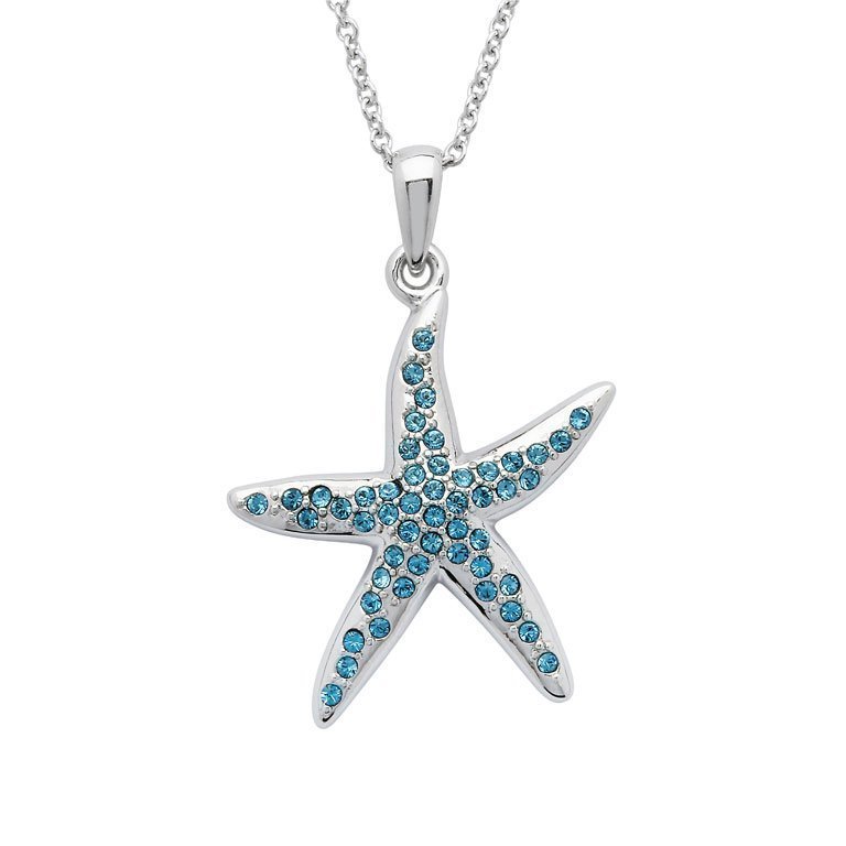 Starfish Necklace Encrusted With Aqua Swarovski® Crystals
